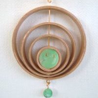 Artful Semi-Precious Stone, Chrysoprase, Earrings with Maple Wood and 14k Gold Wire