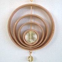 Large Circle Earrings of Natural Maple Wood, Beautiful Semi-Precious Stone, Lemon Quartz, and 14k Gold Wire