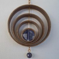 Handmade Walnut Wood Loop Earrings with Semi-Precious Stone, Iolite, and 14k Gold Wire