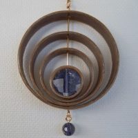 Handmade Walnut Wood Loop Earrings with Semi-Precious Stone, Iolite, and 14k Gold Wire