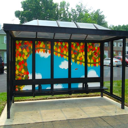 Public art installation in Prince William County, Virginia, 'Clean communities, Clean waterways' for 'Bus Stop Beautification Project' by Tamao Nakayama, commissioned by OmniRide and KPWB