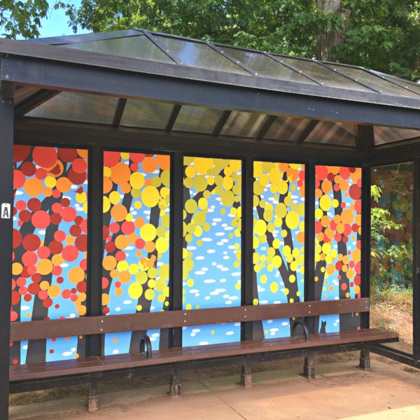 Public art installation in Prince William County, Virginia, 'Seven Animals On A Path To The River' for 'Bus Stop Beautification Project' by Tamao Nakayama, commissioned by OmniRide and KPWB